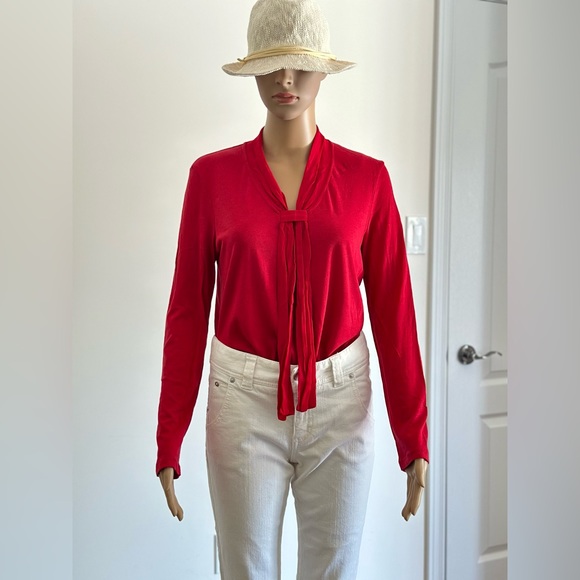 Massimo Dutti Unique Red Tie Neck Long Sleeves Casual Office Work Shirts Top - Picture 7 of 10